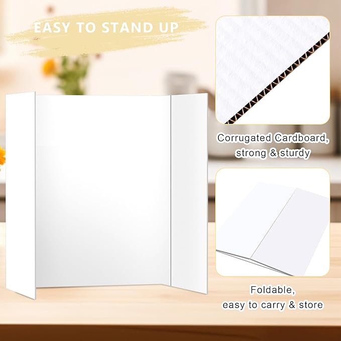 HAUTOCO 3 Pcs Small Trifold Poster Board 21 x 14 inches Tri Fold Presentation Boards White Corrugated Project Boards for Science Fair, School Project, Event Displays, Business