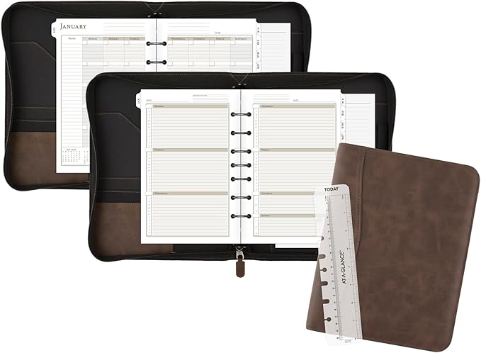 AT-A-GLANCE Simulated Leather Undated Starter Set, 43184 DAY-TIMER, Desk Size, Distressed Brown (031-0140-04)