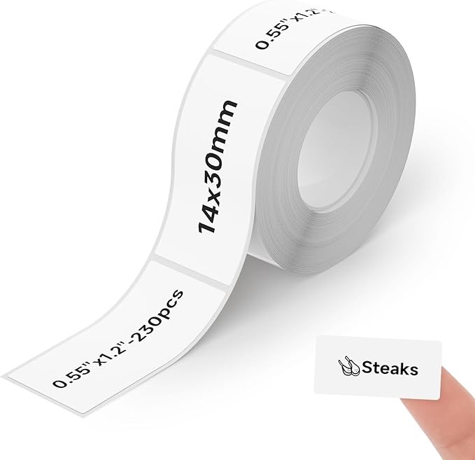 Thermal Labels DETONGER 1/2 Width Compatible Tape Refills Label Stickers Film Coatedfor Label Maker Tapes Home Office School Business Use Sticky Liquid-Proof 0.6"×1.2"(14×30mm) 230pcs White