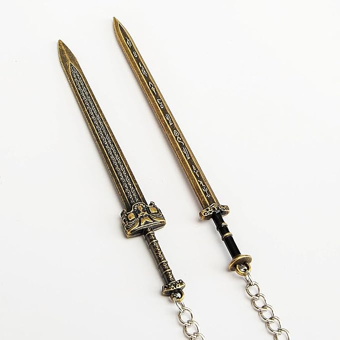 Vintage Metal Sword Bookmark with Scabbard and Link or Chain, for Reading Men, Book Accessories, Gift for Teacher, Student, Graduate, School, Library, Bookstore 2PCS (Yellow & Black -03)
