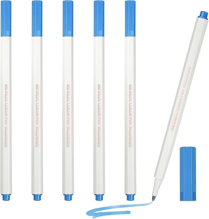 PATIKIL Metallic Marker Pens, 6Pcs Permanent Markers Medium Tip Quick Dry Paint Pen on Plastic Wood Stone Glass Canvas DIY Crafts Art Supplies for Drawing Writing Marking, Blue