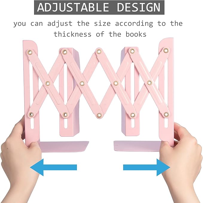 Aobopar Book Ends, Bookends for Shelves, Book Organizer for Desk, Metal Bookends for Heavy Books, Book Holders for Shelves, Suitable for Office, Home and School Use (Pink)