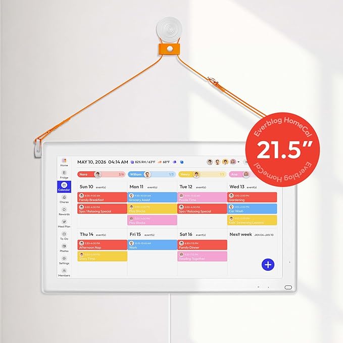 21.5'' Digital Calendar & Chore Chart - Smart Interactive Display for Family Schedules, 1920 * 1080P Full HD Touchscreen Electronic WiFi Planner, Wall and Desk Mountable