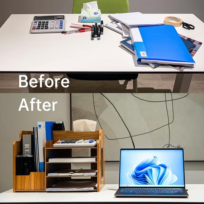 Wooden Desk Organizer - Multifunctional Home Office Art Supplies Organizer - Easy to Assemble (Light MDF Panel)