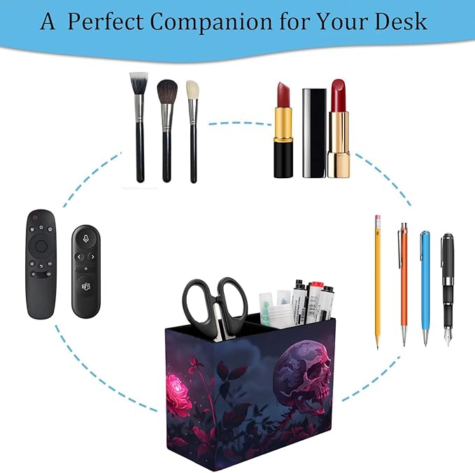 Pen Holder, Pencil Case, Makeup Brush Storage Box, Tableware Storage Box, Suitable for Office Or Home Item Organizing Stand - Rose Skull