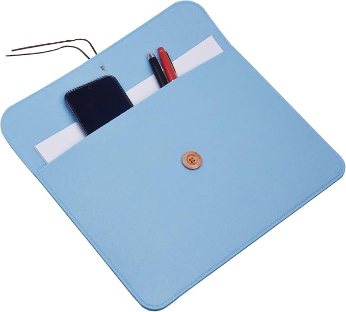 A4 Document Holder Felt File Folder Paper Portfolio Case Letter Envelope Folders with String Tie Closure (1, Sky Blue)