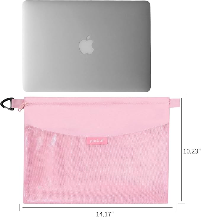 pack all Water-resistant Material Zipper Pouch, Mesh Zipper Bags for Storage, Travel, Office (Pink, Large)