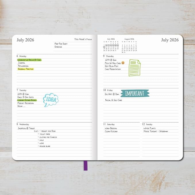 26-27 Academic Planner - Weekly and Monthly Planner, Jul 2026 - Jun 2027, Holidays, Contacts and Notes Pages, Vegan Leather Cover, Elastic Closure, 5.5”x8.25”, Purple
