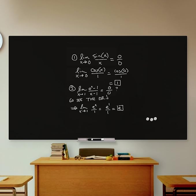 Eased Corners - Glass Dry Erase Board - Frameless Glass Board for Wall - Surface Black 48"x72" - Include Markers, Magnets, Eraser for Office & Home by Fab Glass and Mirror