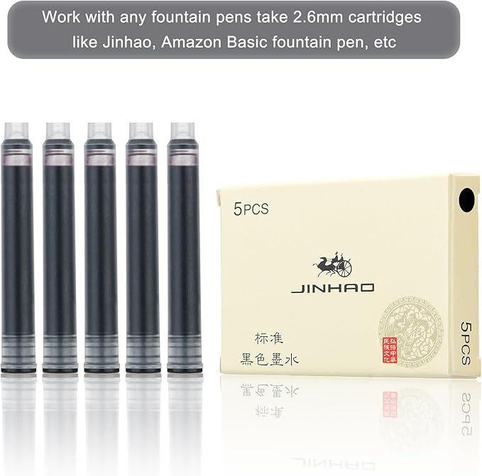 Jinhao Fountain Pen Black Ink Cartridge International Standard 2.6mm Bore Diameter Ink Refill Set of 30 PCS