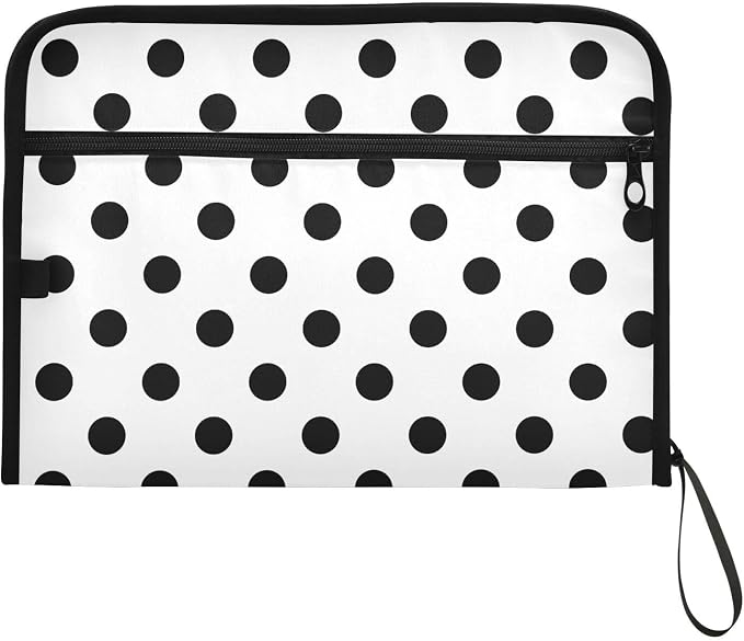 ALAZA Polka Dot Black on White 13 Pocket Expanding File Folder with Labels, Accordion File Folder File Organizer Letter A4 Paper for Office School Student