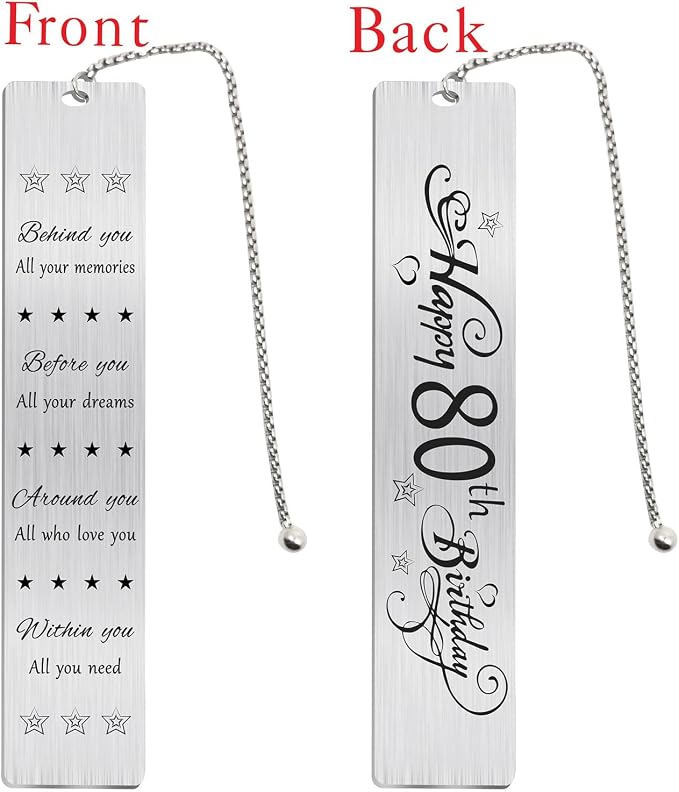 Jzxwan Happy 80th Birthday Gifts for Women Men, 80 Year Old Birthday Bookmark Gift for Male Female, 80 Bday Decorations