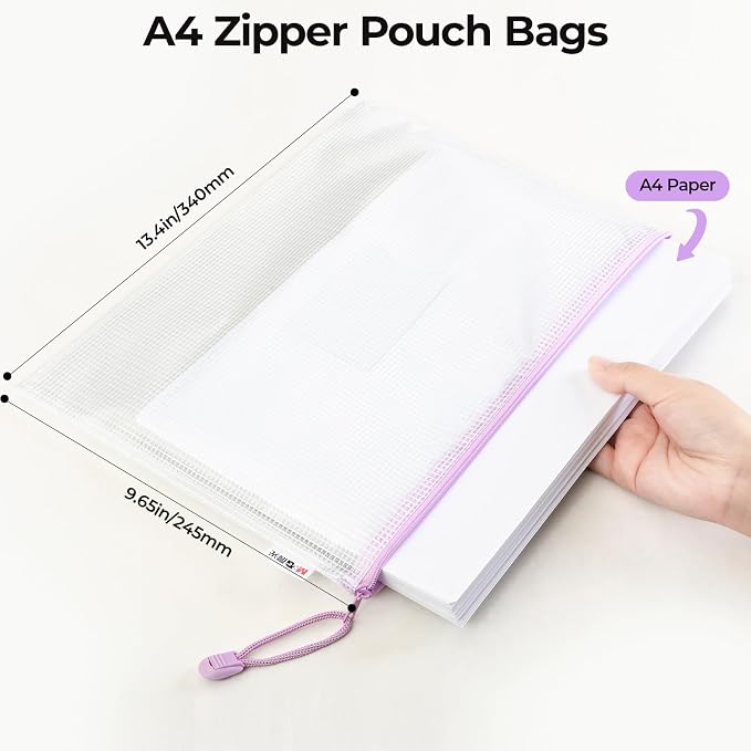 20pcs Mesh Zipper Pouch Bags File Puzzle Storage Bags, A4 Zipper Bags for Organizing Storage, Waterproof Zipper Pouches with Label Pocket, Board Games and Office Supplies (Macaroon Colors)