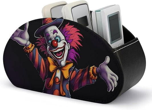 Cute Cartoon Clown Remote Control Holder TV Remote Caddy with 5 Compartments PU Leather Storage Box Stylish Desk Organizer for TV/DVD/Accessories Desk Office Supplies Home