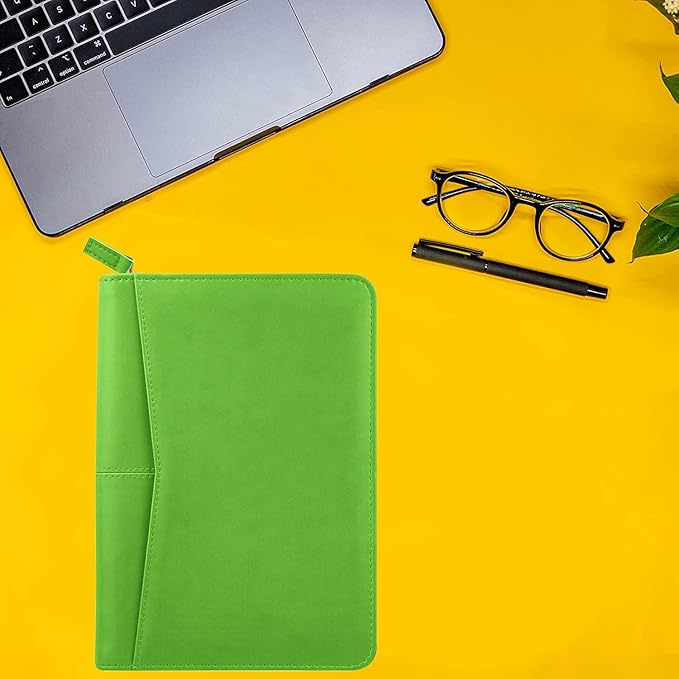 Junior Padfolio/Resume Portfolio Binder with Refillable Lined Notepad, A5 Padfolio Folder, Business Portfolio, Multi-Function Case, A5 Writing Pad Included,Green