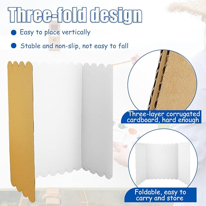 4 Pack Science Fair Boards Foldable Corrugated Cardboard Trifold 24 x 16 Inches Project Boards Poster Boards for Science Fairs, Business Presentations, Event Displays