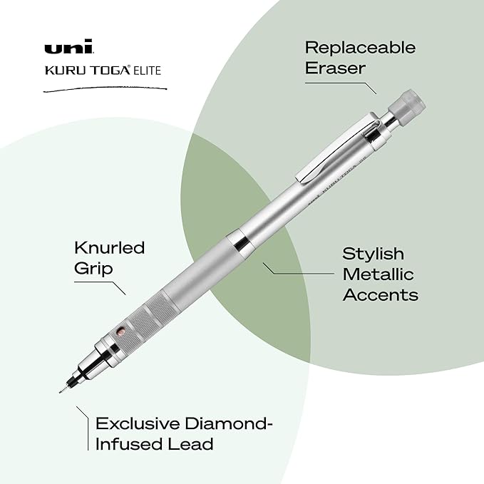 UNI uniball Kuru Toga Elite Mechanical Pencil Starter Kit,0.5mm,HB #2,Silver Barrel,(Pack of 2)
