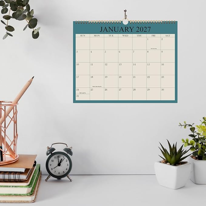 2026-2027 Calendar - Wall Calendar 2026-2027 from April 2026 Until December 2027, 21 Months Calendar with Premium Paper, Twin-Wire Binding & Hanging Hook, 8.5" x 11", Green