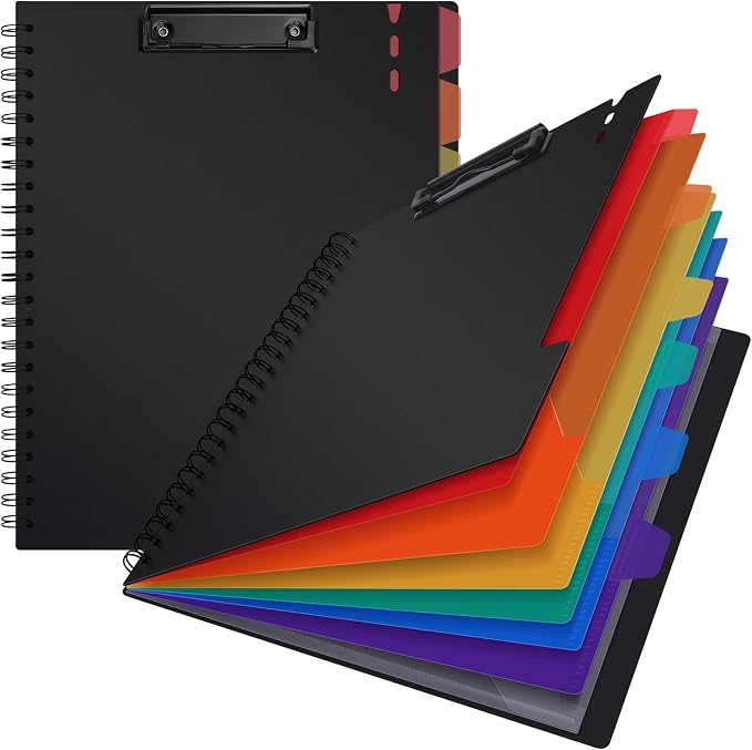 Uquelic Clipboard with Folder Organizer, 12 Pockets Project Organizer - Refillable Lined Notepad (11" x 8.5"), Hardcover Project Organizer with Stay-Put Tabs(2 Pack)