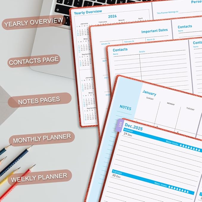 Cheericome Planner 2026-2027, Month Weekly Planner Run JAN 2026 to JUN 2027, 26-27 Planner with Pen Loop, Back Pocket and Stickers, 18 Months Planners, Brown Monthly Planners 2026-2027