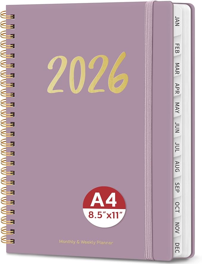 2026 Planner - Weekly and Monthly Planner, January 2026 to December 2026, Spiral Bound 2026 Calendar Planner Book, Inner Pocket, Perfect for Office Home School Supplies - A4 (8.5" x 11"), Purple