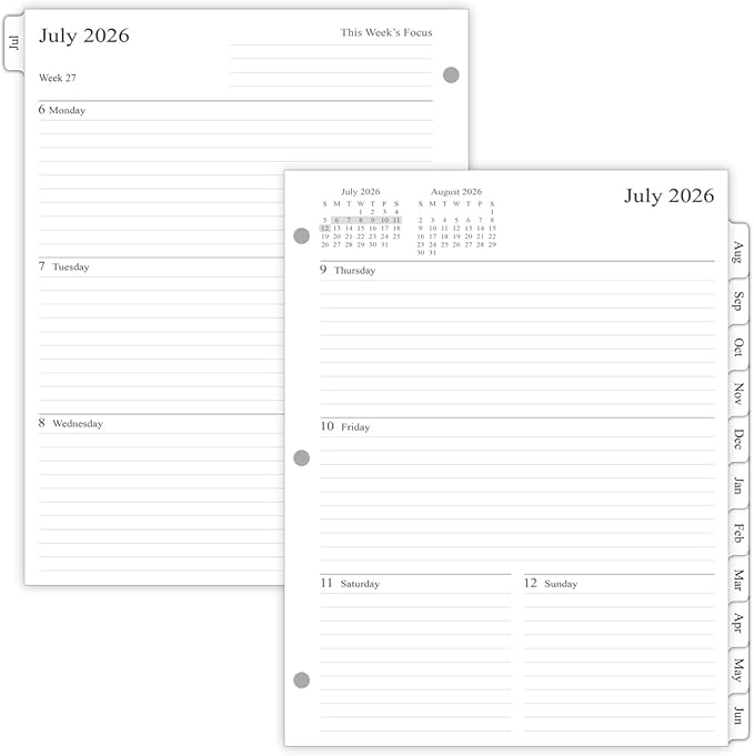 newestor 2026-2027 Weekly Planner Refills for 3-Ring Binder with Monthly Tabs, Jul 2026 - Jun 2027, 8-1/2" x 11", Folio Size 5 / Monarch