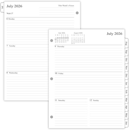 newestor 2026-2027 Weekly Planner Refills for 3-Ring Binder with Monthly Tabs, Jul 2026 - Jun 2027, 8-1/2" x 11", Folio Size 5 / Monarch