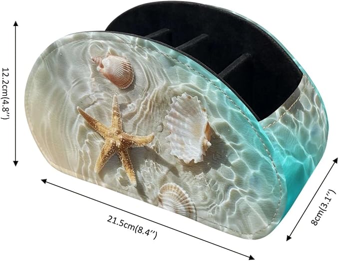 Forchrinse Starfish See Shell Remote Control Holders for Table 5 Compartment Leather Remote Caddy Desktop Storage Organizer Tray for Home Office School
