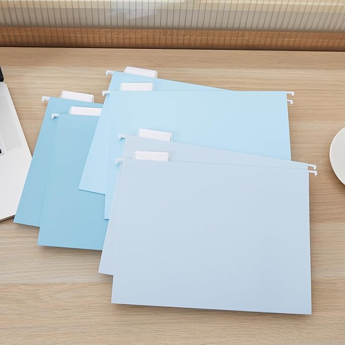 Y YOMA 18 Pack Gradient Hanging File Folders Letter Size Decorative Hanging Folder Pretty File Folder Organizer for Filing Cabinet Office Home with 1/5-Cut Adjustable Tabs, Lake Blue
