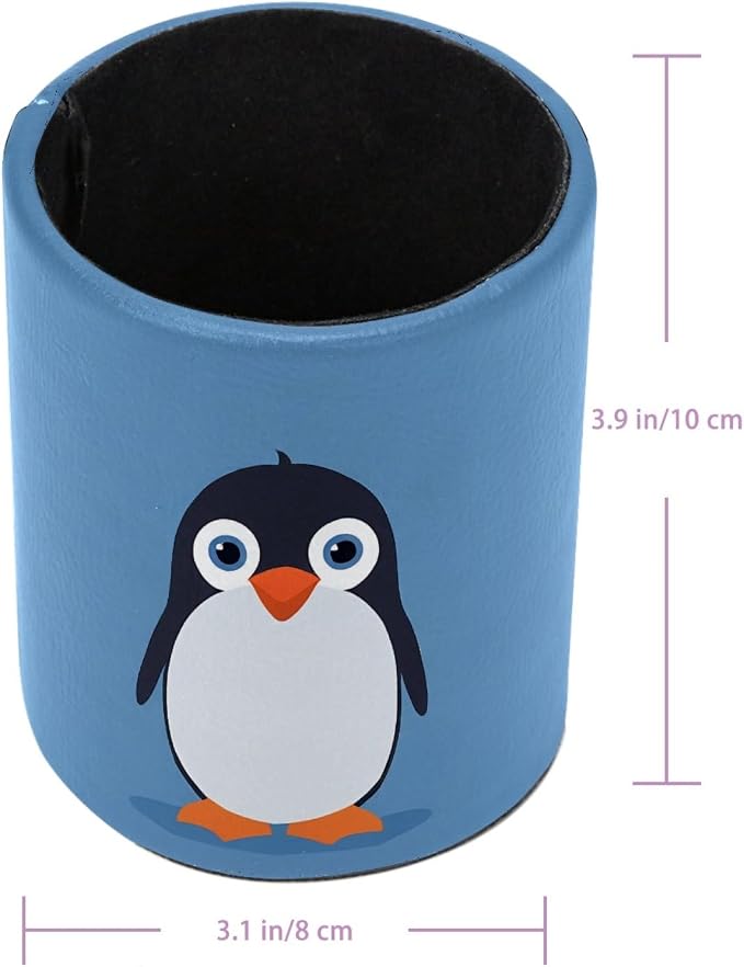 Penguin Pen Holder Pencil Organizer Cute Pencil Cup Desk Decor Makeup Brush Holder PU Multifunctional Office Supplies for Home Classroom School