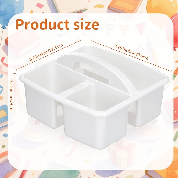 Threehoney 12 Pack Classroom Caddy Storage Basket with Handle 3 Compartment Plastic Storage Caddy Bulk for Arts Office Crafts Pencil Crayon Marker School Supplies(White)