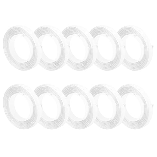 Washable Reusable Double Sided Tape | Strong Acrylic Adhesive for Walls/Photos/Decor | No Marks Transparent Tape Fasteners | 10 Pack, 1 Meter Total Length