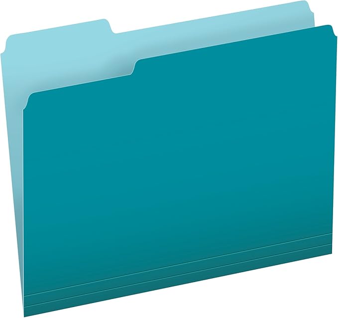 Pendaflex Colored File Folders, 100 Pack, Letter Size (8.5" x 11"), Durable Teal Folders, 3 Tabs for Easy Labeling, Colorful School, Office & Home Document Organization