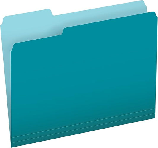Pendaflex Colored File Folders, 100 Pack, Letter Size (8.5" x 11"), Durable Teal Folders, 3 Tabs for Easy Labeling, Colorful School, Office & Home Document Organization