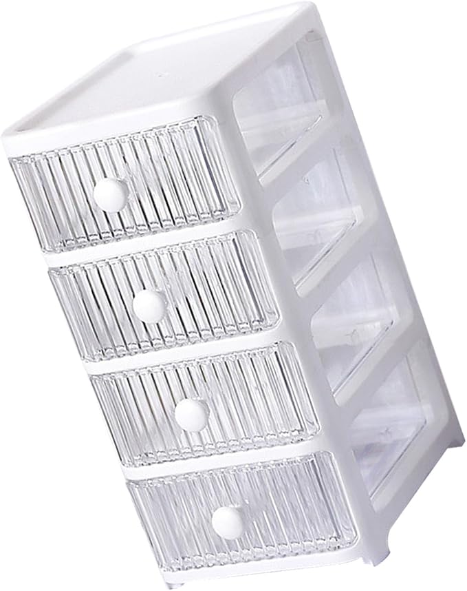 Desktop Storage Box, Transparent Plastic Stackable Desk Organizer with 4 Tier Drawers, Multi Layer Clear Drawer Organizer for Office Home Bedroom, Stationery Jewelry Cosmetics (4 Tier)