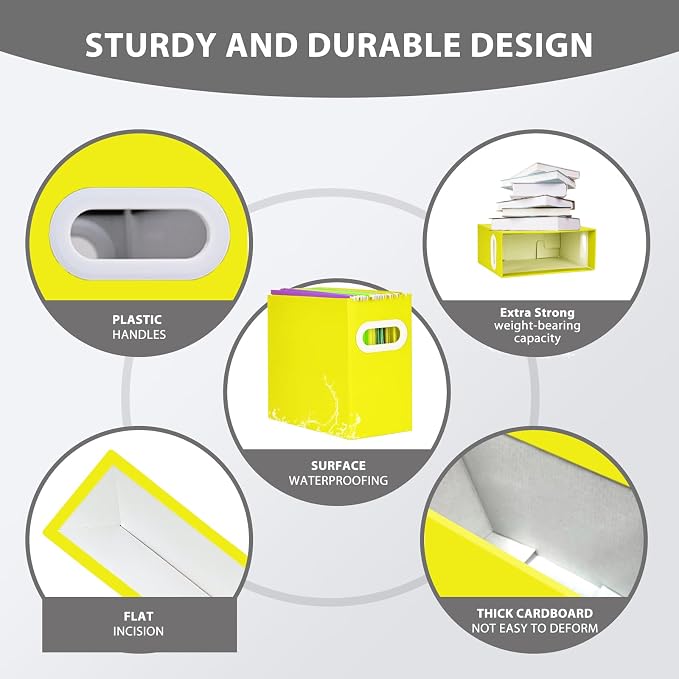 Hanging File Organizer Box, 3 Pack Yellow Cardboard File Folder Holder for Letter Size, Portable Desk Document Storage with Handles, for Office,Home,School