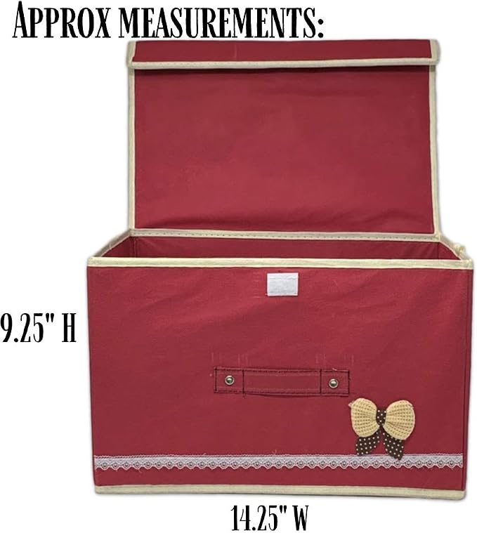 Storage Boxes Set of 3, Foldable Red Utility Bins with Lids and Handles, Collapsible Fabric Storage Baskets for Shelves, Closets, Toys, Crafts, Office Supplies, Dorms, Bedrooms, 14.25"W x 9.25"H
