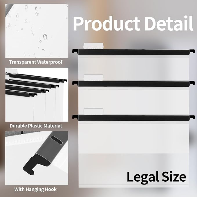 10 Pieces Clear Hanging File Folders Legal Size with Tabs and Inserts Poly Hanging Document Folder 8.5x14inch Transparent Filing Cabinet Folders Heavy Duty Hanging Folders for Medical Charts Office