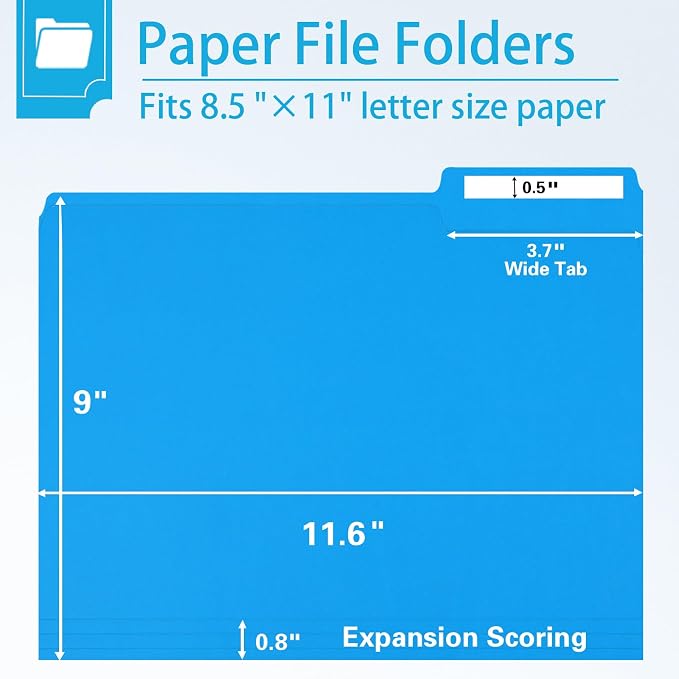 File Folder, RAZCC 30 Pack 1/3 Cut Tab Colored File Folders, File Folder Letter Size for Office Classroom Use, Assorted 5 Colors Folders with Tabs