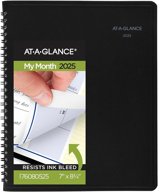 AT-A-GLANCE 2025 Planner, Monthly, 7" x 8-3/4", Medium, QuickNotes, Black (76080525)