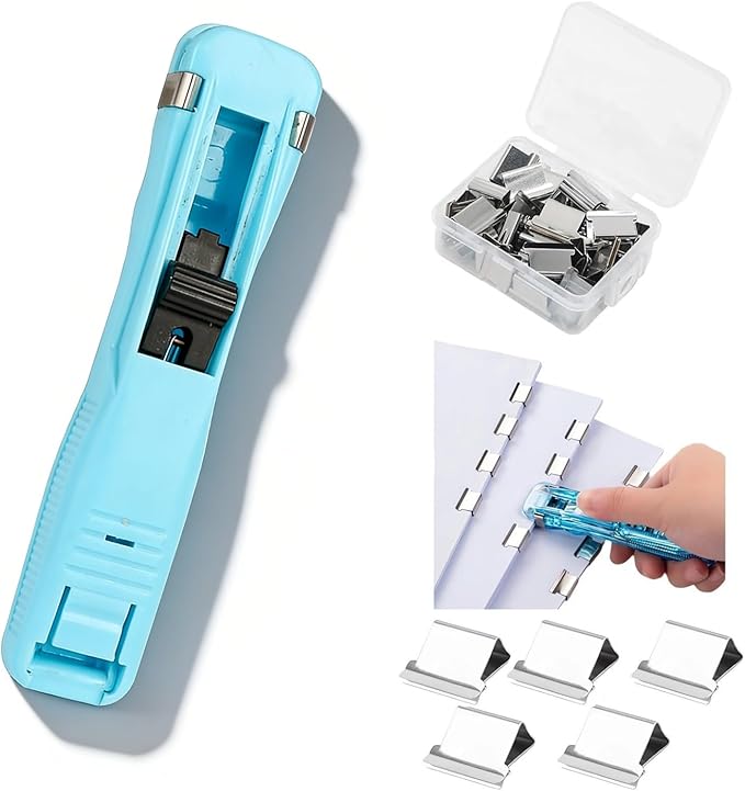 Paper Clip Dispenser, Portable Binder Clip Stapler - Includes 50 Reusable Clips Desktop Push Stapler Binder Clips Paper Clamps Small Binding (F1PC)