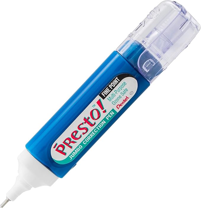 Pentel Presto! Jumbo Correction Pen, Fine Point, Metal Tip, White, 12 ml/0.4 fl.oz. 2 Pack (ZL31WBP-K6)