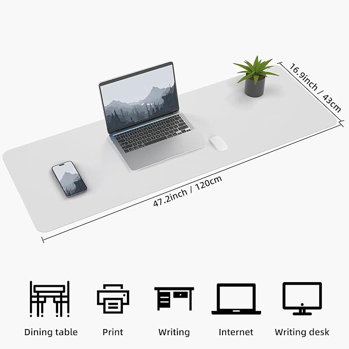 AFIING Leather Desk Pad Protector, Large Desk Mat with Natural Cork & PU Leather, Mouse Pad, Non-Slip, Waterproof Desk Writing Pad for Office and Home (White)