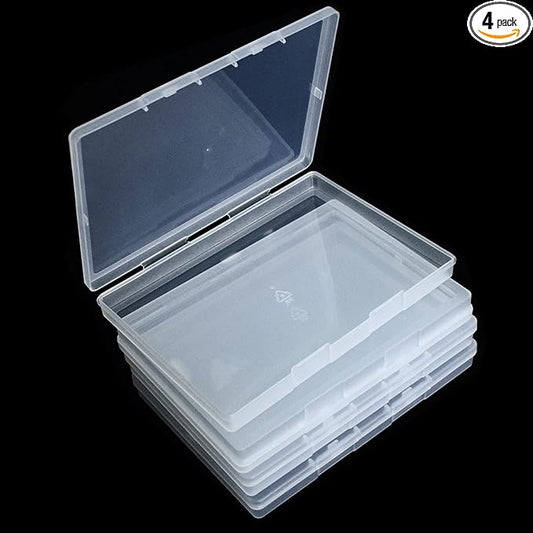 4 Pack A6 Clear Plastic Box Small Storage Boxes Transparent Greeting Card Photo Storage Cases for Paper Photos Stamps Cards Envelope Protector Office Supplies Storage Case (6*4.4 inch) (A6)