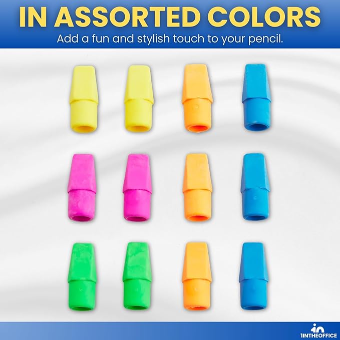 1InTheOffice Pencil Cap Erasers, Assorted Colors, Arrowhead Caps Tops Eraser, Eraser Cap for Art, School, Office Use, and Classroom Set, 12 Pack (Assorted Colors, 12 Pack)
