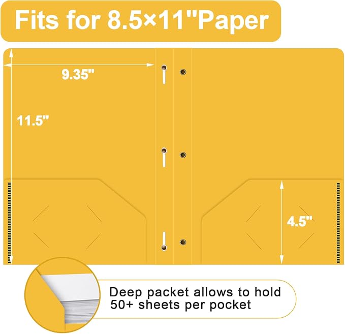 Two Pocket Folders with Prongs, LAYZZ 60 Pack Poly Plastic Folders, Heavy Duty Plastic Folders with Pockets and Prongs, Letter Size, for Offices and Schools (Yellow)