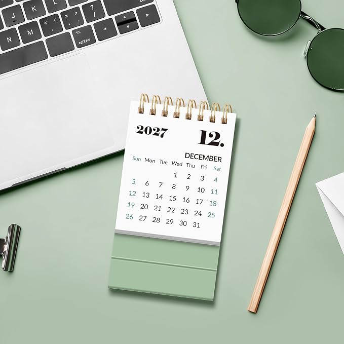 KONVINIT Small Desk Calendar 2026-2027, Green 2026 Desk Calendar - Runs From January 2026 Until December 2027, 24 Months Mini Desktop Calendar 2026 for School, Home & Office Supplies