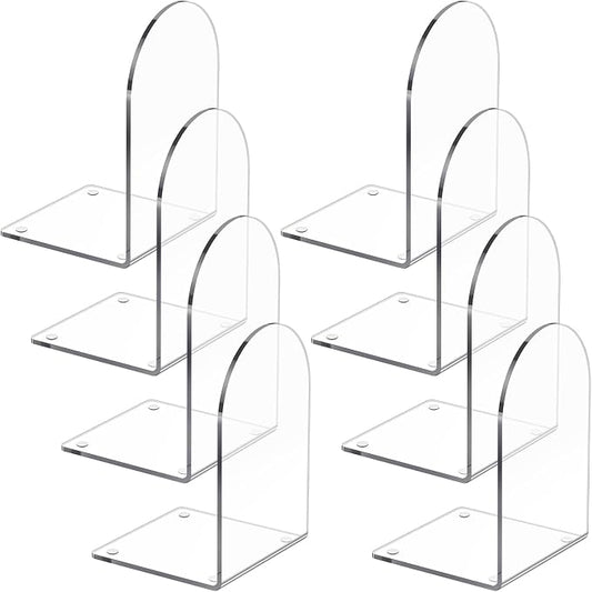 8 Pcs Acrylic Bookends, Clear Book Ends for Heavy Books, Bookend Holders for Shelves, Arch Book Stopper to Hold Books, Decorative Bookends for School, Library, Home, Office