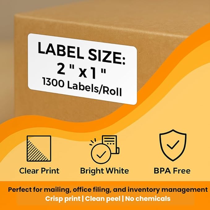 2x1 Address Thermal Labels – White Peforated Barcode Label Compatible with Zebra, Rollo, MUNBYN Thermal Printers for FBA, UPC, FNSKU Label | 24 Rolls (1300/Roll) – Total 31200 Labels