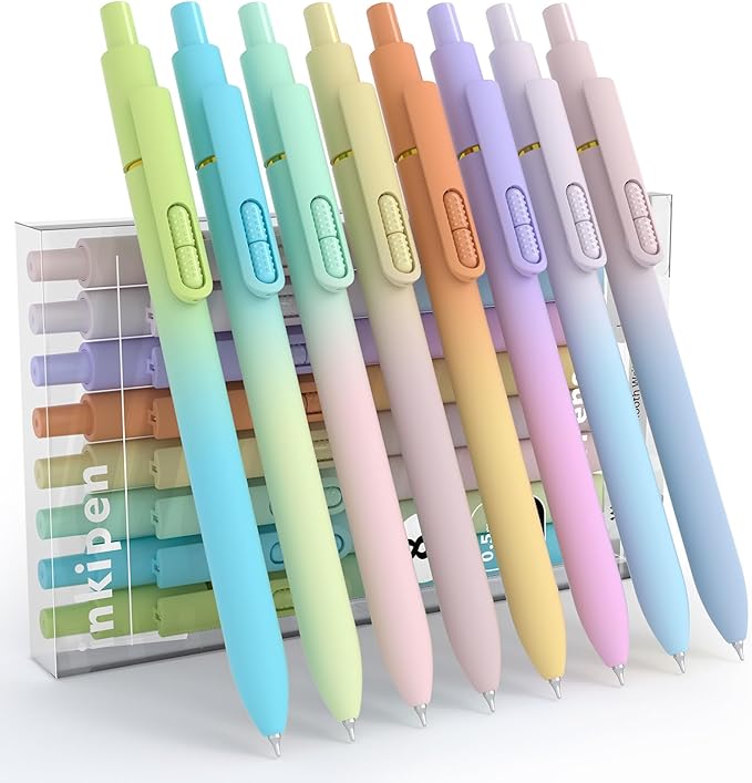 inkipen- 8 Pack Pens, Gel pens Black Ink, Fine Point(0.5mm),Quick-Drying Smooth Writing,School and Office Supplies